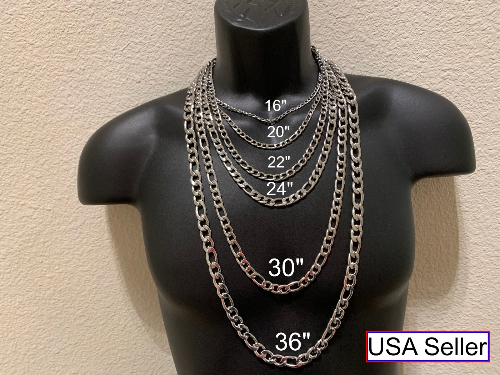 3/4/5/7/9/10/12 MM MENS WOMENS 7-40″ STAINLESS STEEL SILVER FIGARO ROPE NECKLACE