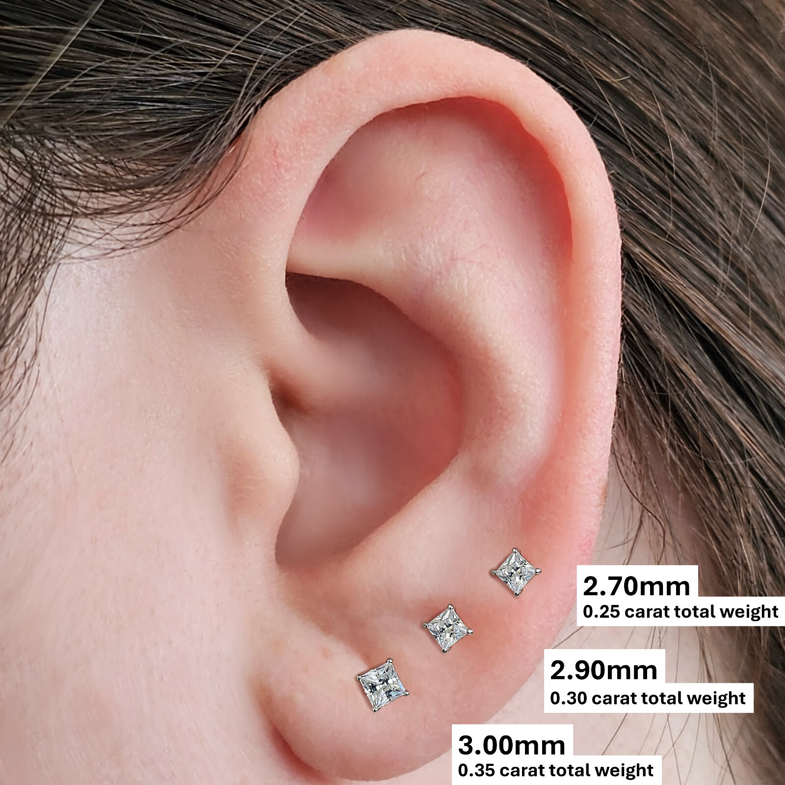 CVD Princess Diamond Stud Earrings Lab Created (E-F VS-SI) 14K Solid Gold