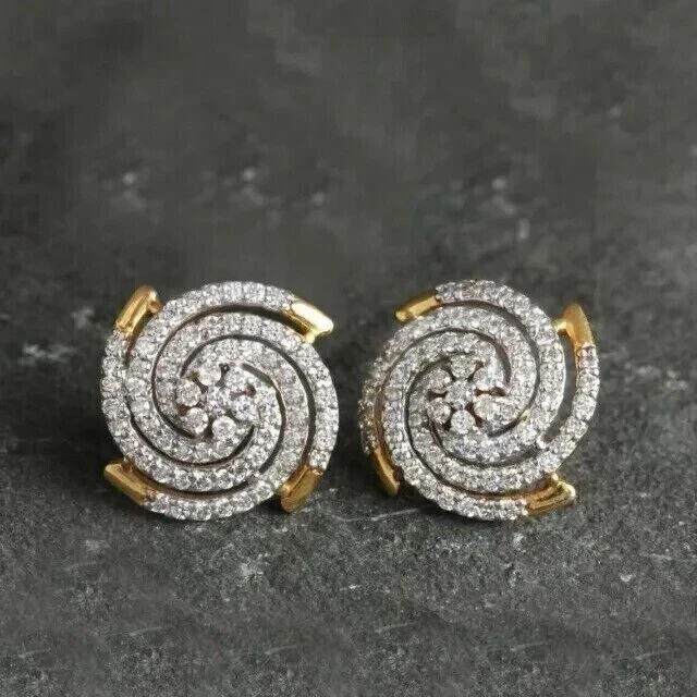 1 Ct Round Cut Lab Created Diamond Cluster Stud Earrings 14K Yellow Gold Plated