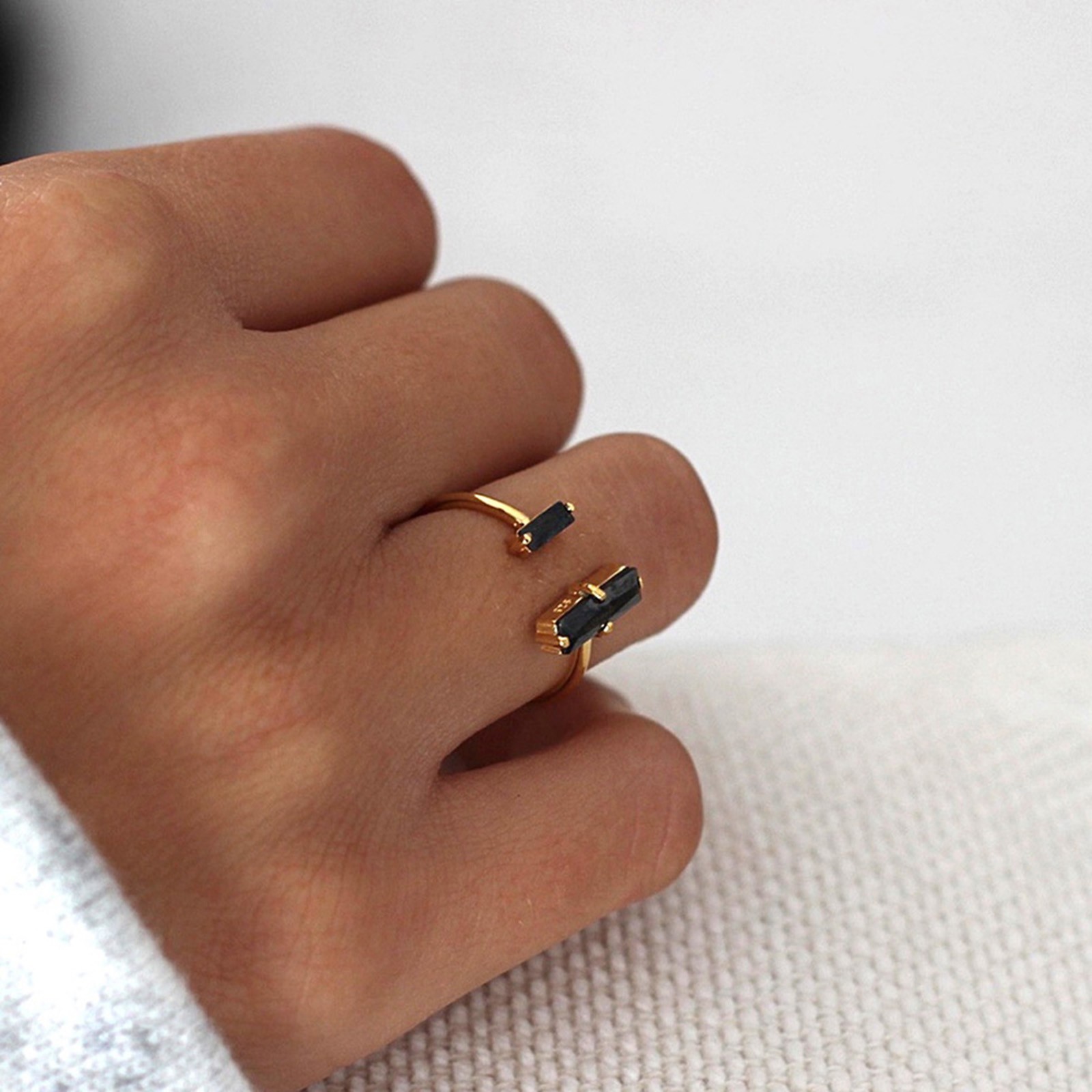 Black Onyx Bar 18K Gold Dainty Ring Minimalist Healing Resizable Women Ring Gift