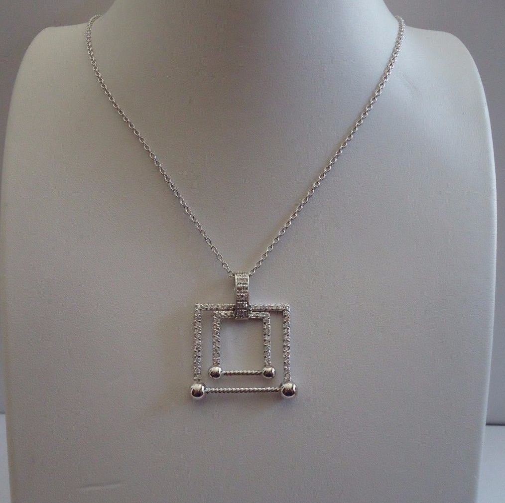 STERLING SILVER GRADUATED SQUARE NECKLACE PENDANT 1.50 CT LAB CREATED DIAMOND