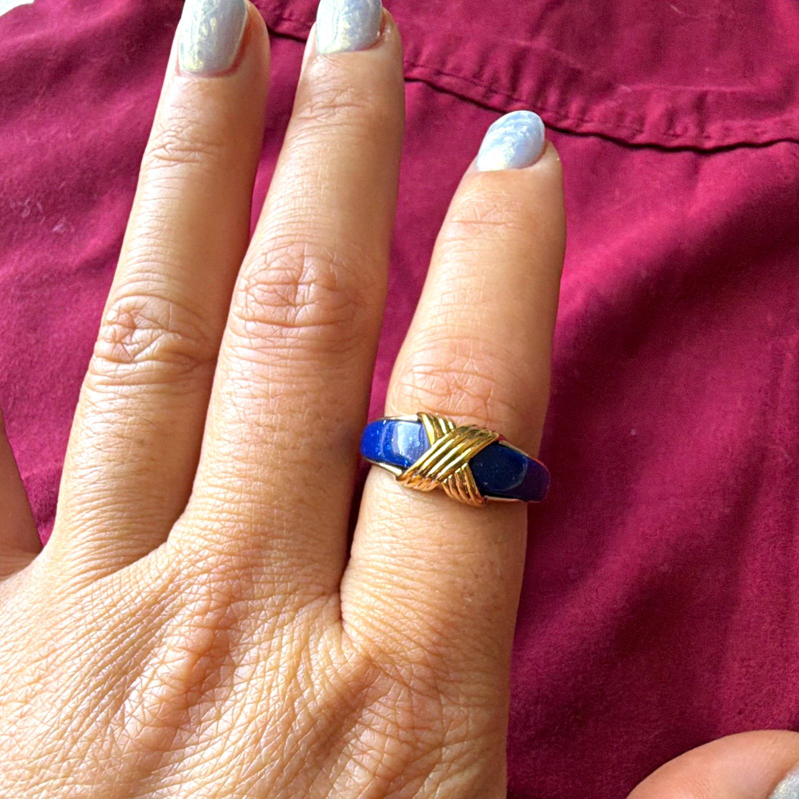 Avon Gold-tone Lapis Lazuli Inlay Ring Size 8