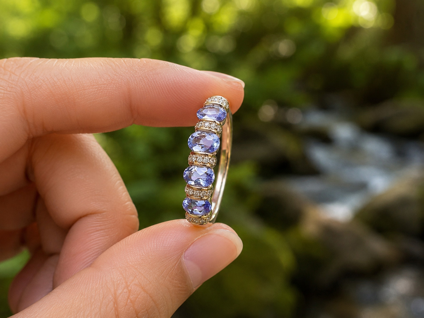 2Ct Oval Cut Lab Created Blue Tanzanite Wedding Band Ring 14K Yellow Gold Plated