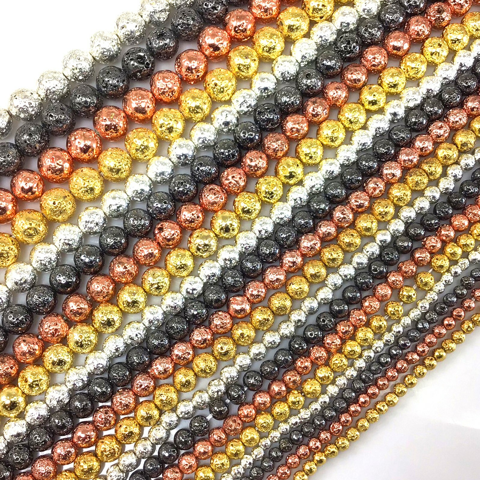 Lava Round Bead Natural Volcanic Titanium 4 6 8 10 12 Metallic Coated 15″ Strand