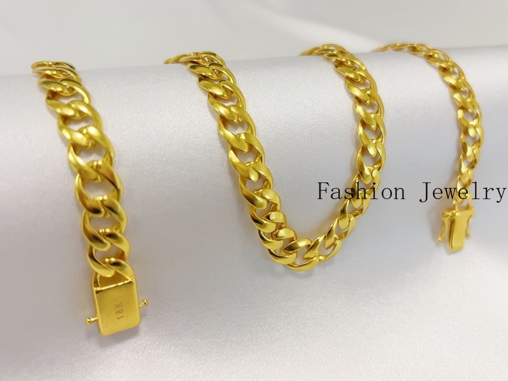 18K Solid Yellow Gold 10mm Curb Cuban Link Chain Necklace Bracelet 26″ Polished