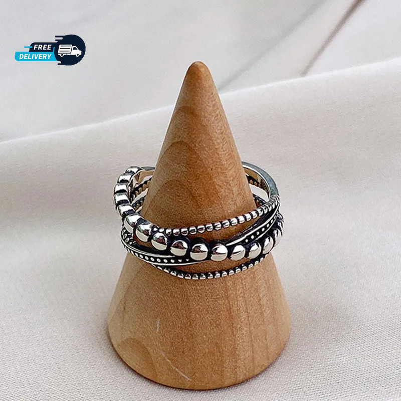 925 Sterling Silver Overlapping Ball Ring Adjustable Women Wedding Jewelry