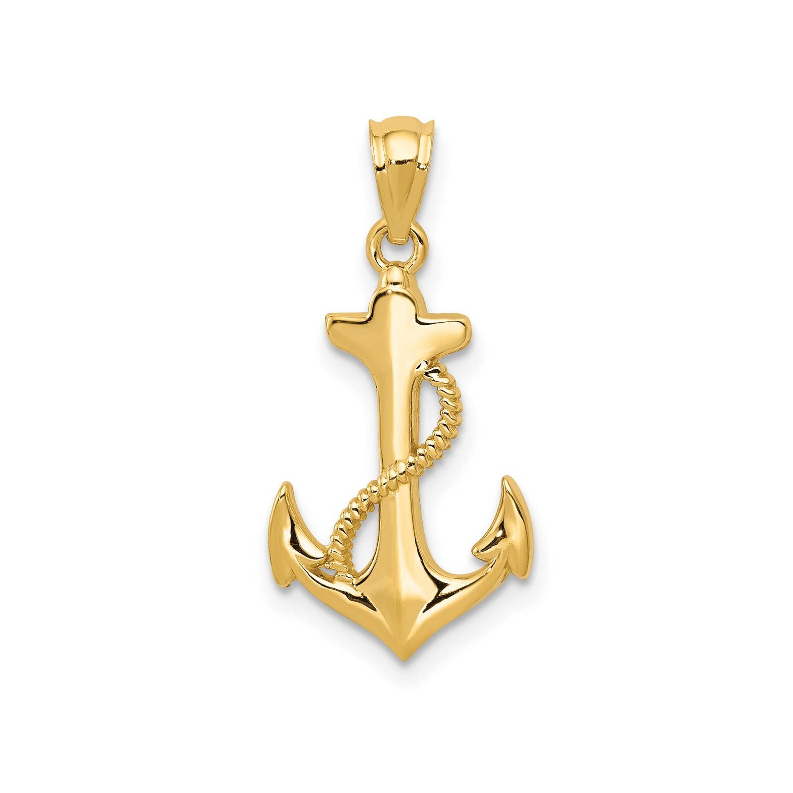 14k Yellow Gold Solid Anchor Pendant Rope Design Nautical Charm 22 mm