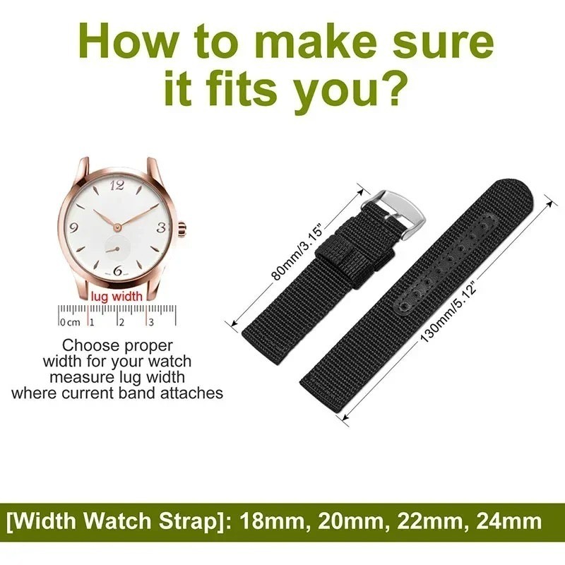 18mm 20mm 22mm 24mm Military Canvas Nylon Wrist Watch Band Strap Bracelet Sport