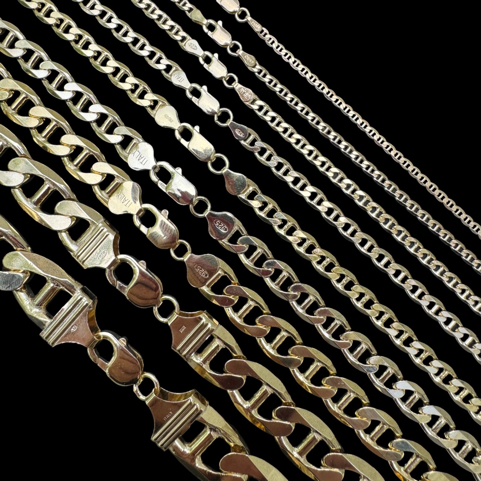 14k Gold Plated Solid 925 Sterling Silver Mariner Chain Necklace Bracelet ITALY