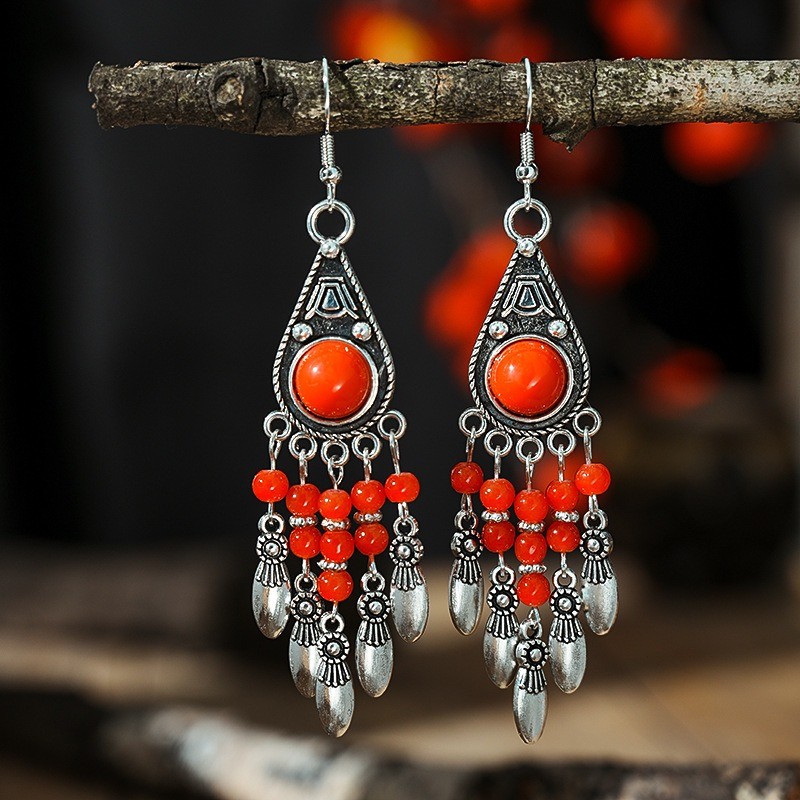 Random 6Pairs Boho Vintage Teardrop Dangle Beaded Tassel Earrings Handmade Women