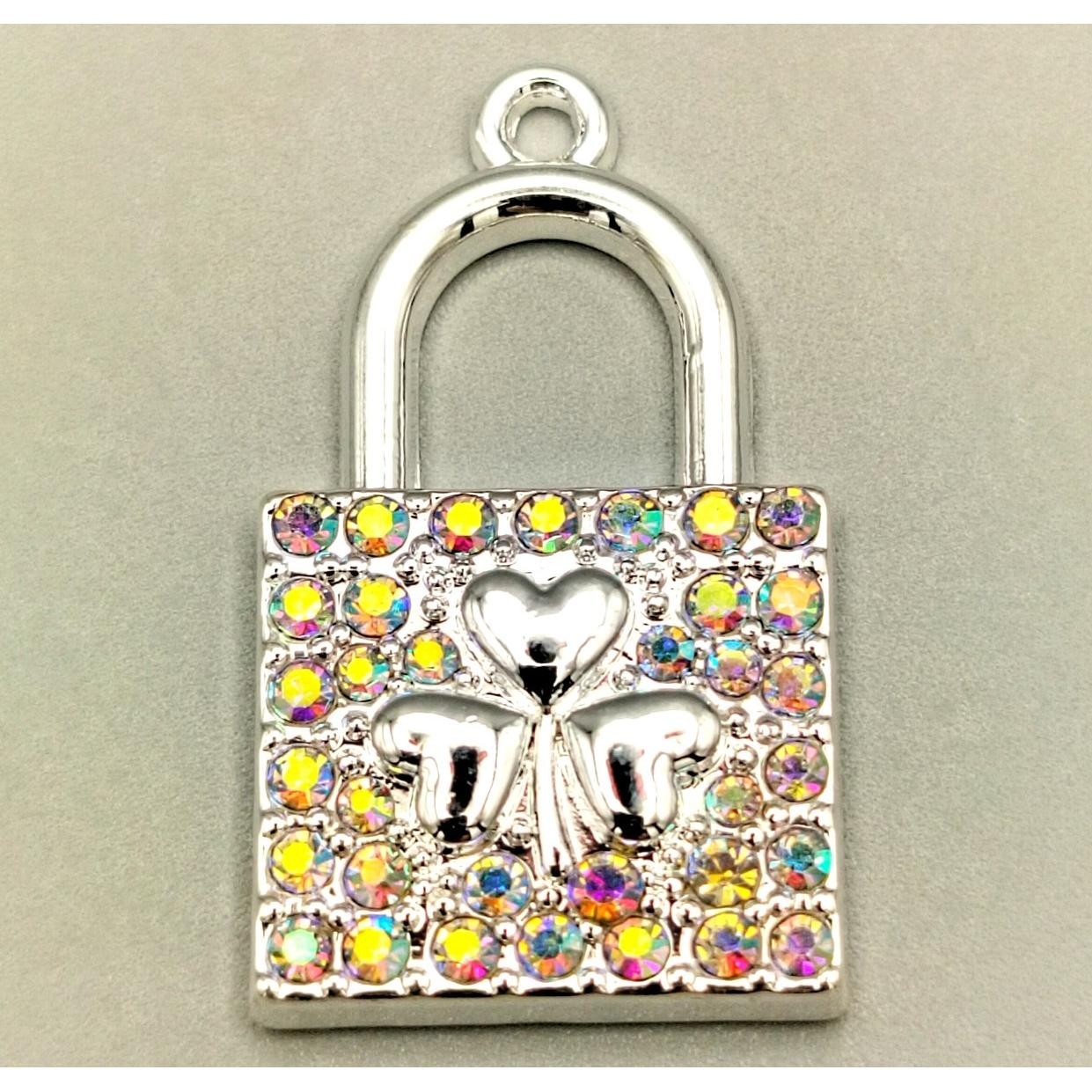 Lock Heart Clover Charm Pendant Shiny Bling Stones