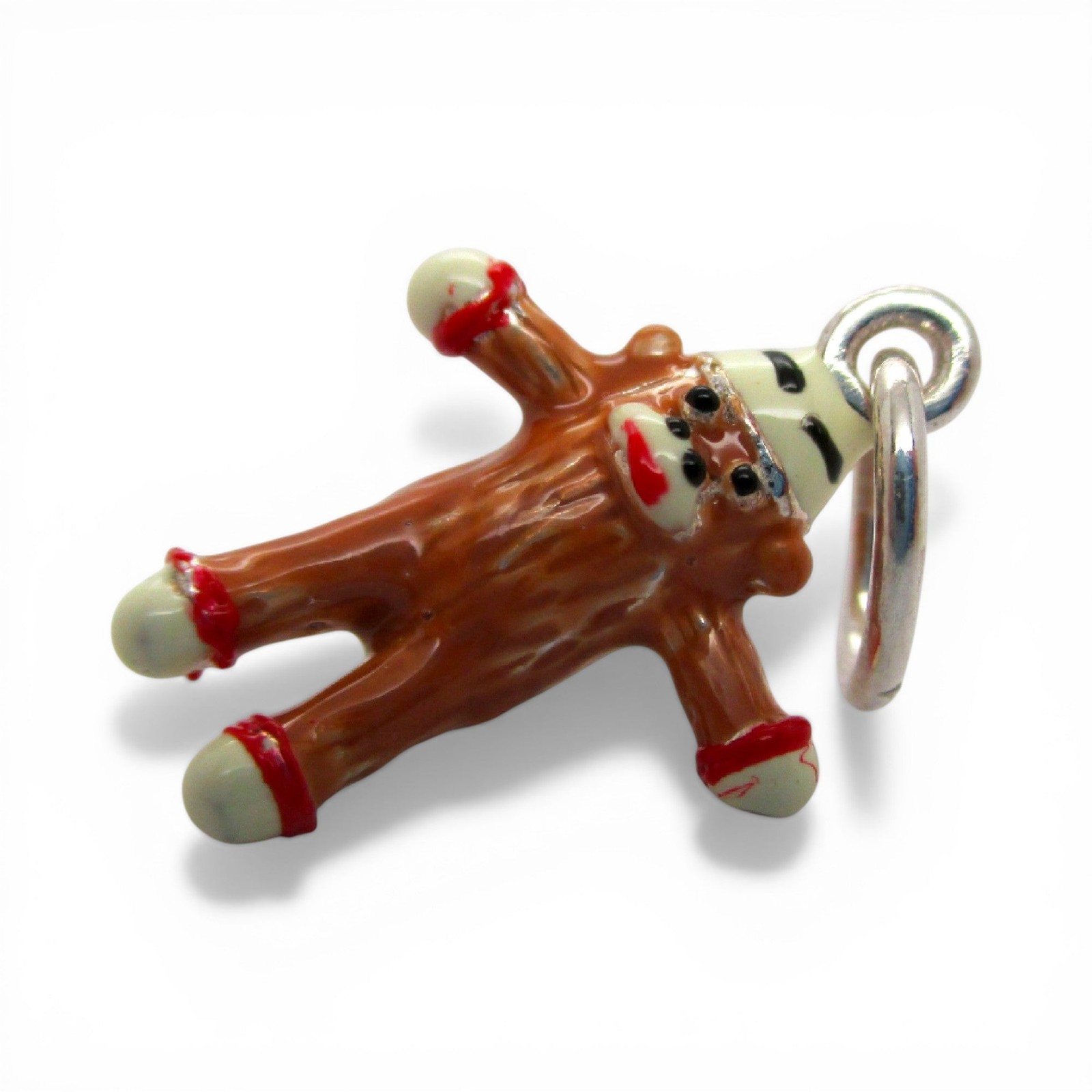 Sterling Silver SOCK MONKEY Charm for Bracelet PENDANT Hand-enameled CUTE!