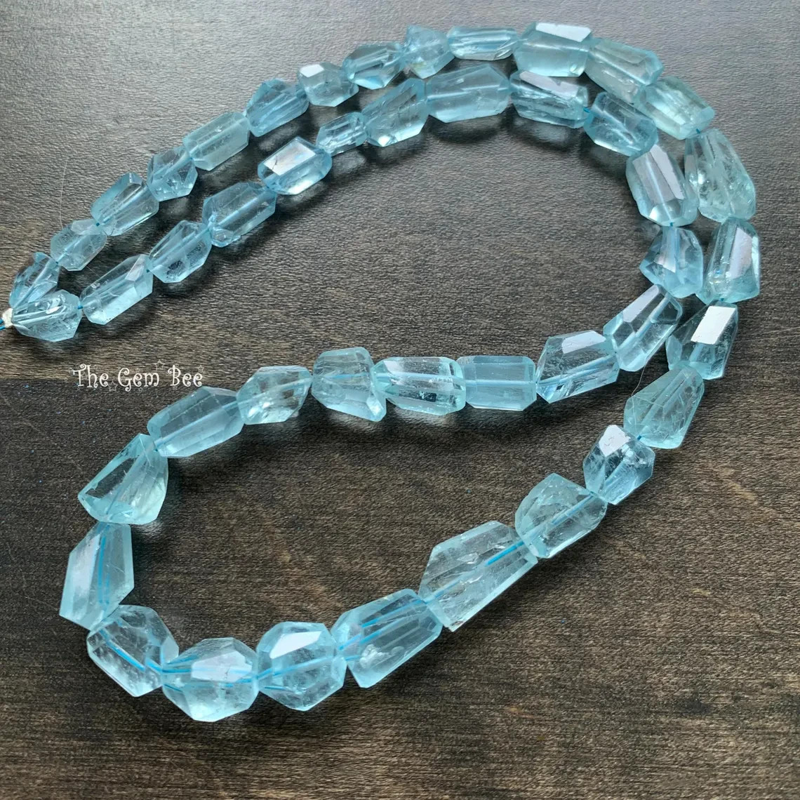 Sky Blue Aquamarine Faceted Freeform Nugget Bead 16 inch strand
