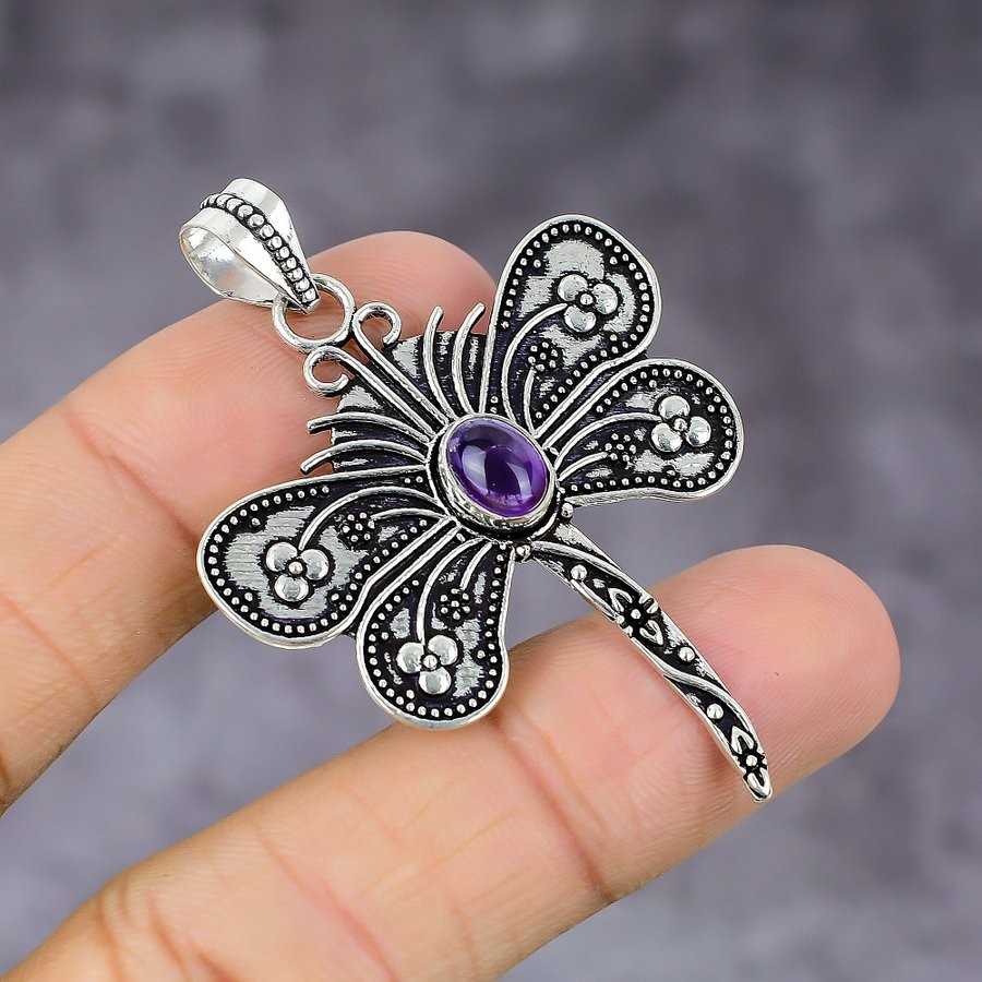 Amethyst Gemstone 925 Sterling Silver Gift Jewelry Pendant 2.21″ Gift for Her Z0