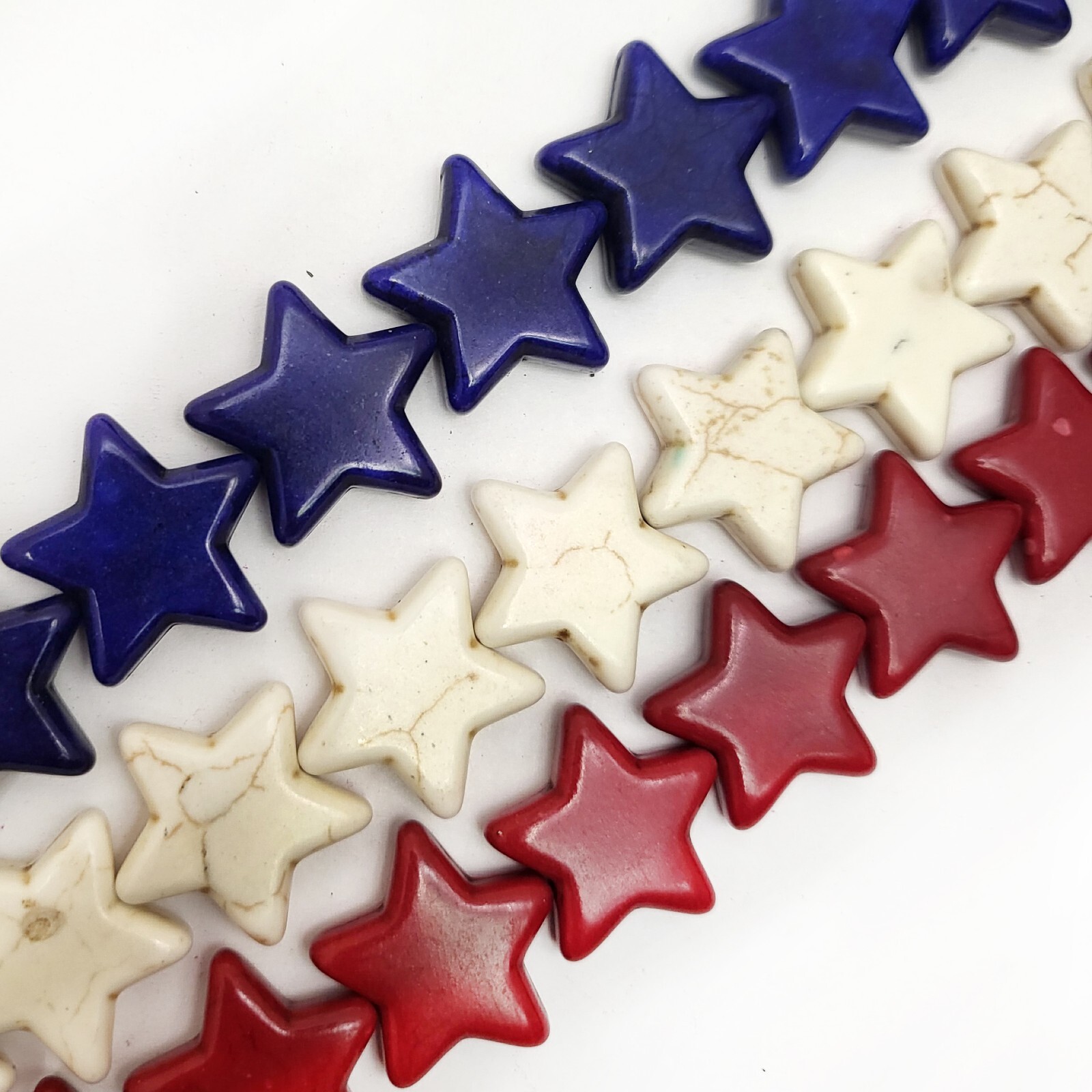 Patriotic Color Star Bead Blue White Red Gemstone Howlite Turquoise 15″ strand