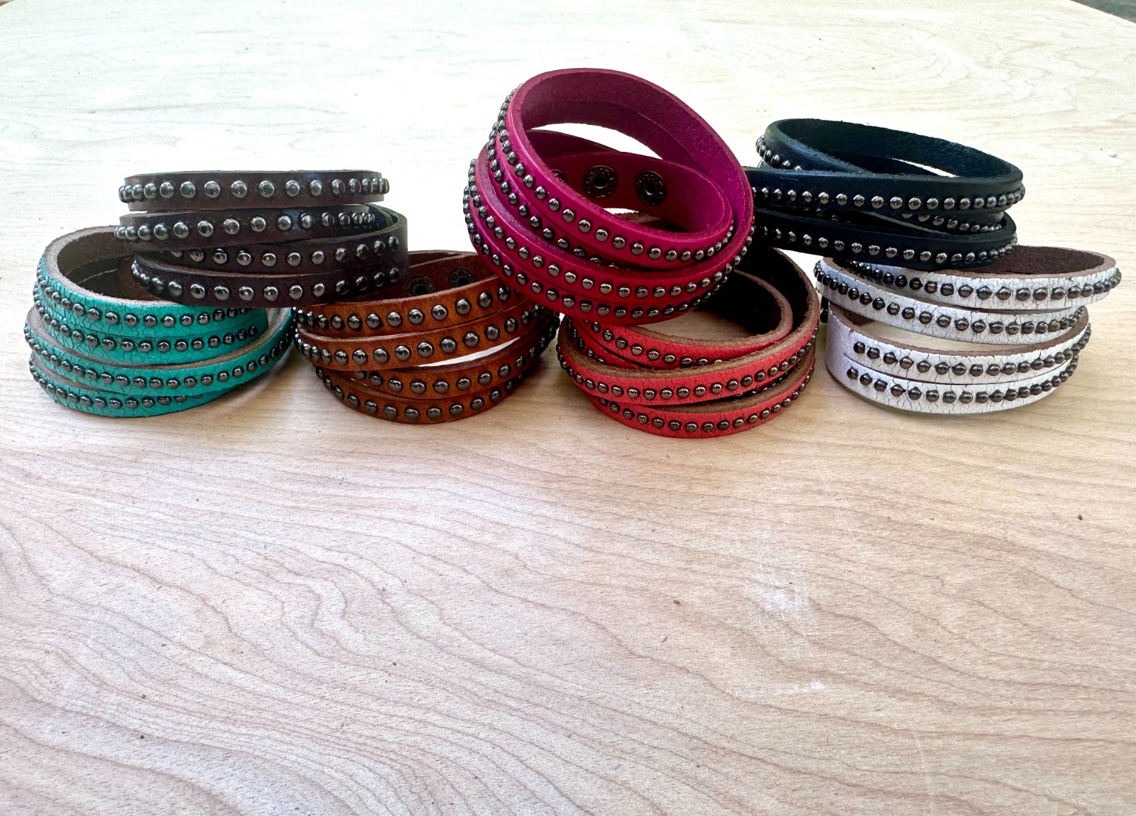 Wholesale Studded Leather Wrap Bracelets Multi Color Pack – 14 Pack