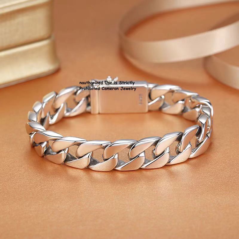 Pure S925 Sterling Silver Chain 7mm Cuban Curb Link Bracelet 7.1-7.9inch L
