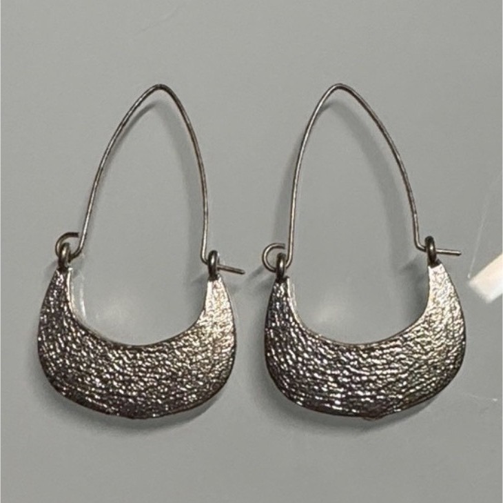 Silver Crescent Hoop Earrings 1.5 in Continuous Wire Metal Fashion Jewelry