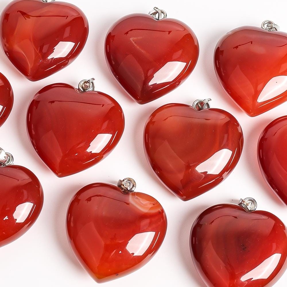 Natural Red Heart Carnelian Top Drilled Healing Gemstone Pendant 30X13MM