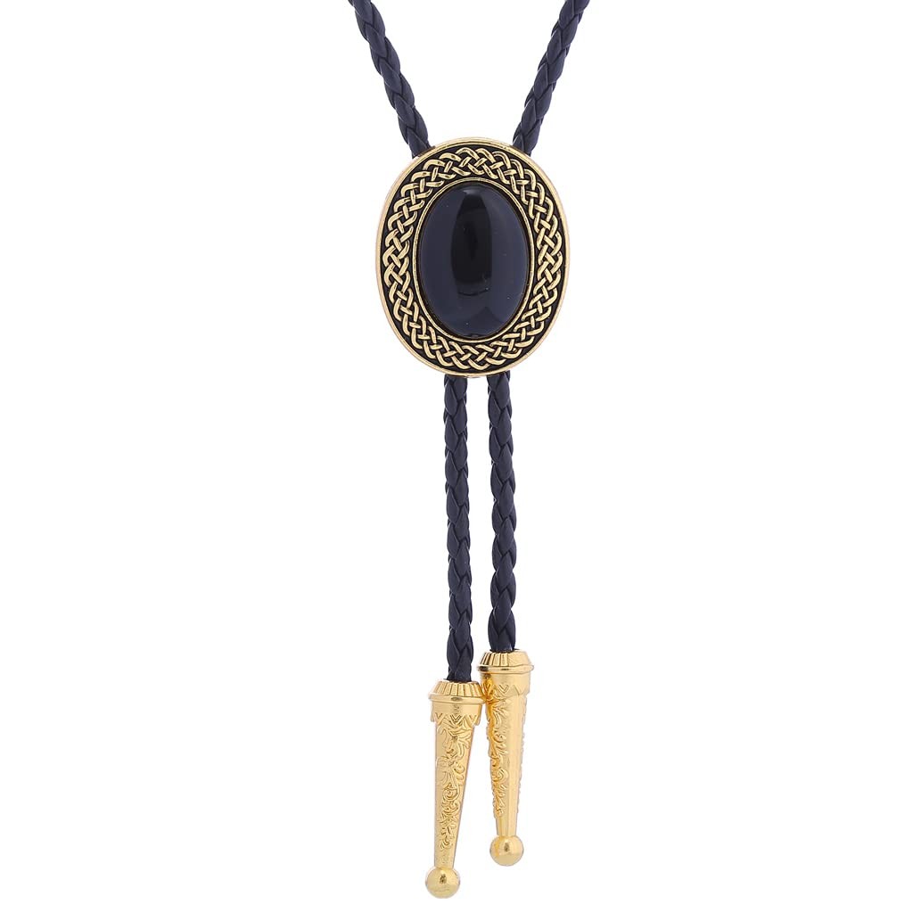 Bolo tie for Men Western Cowboy Leather Necktie Handmade Black Bolo ties Gold…