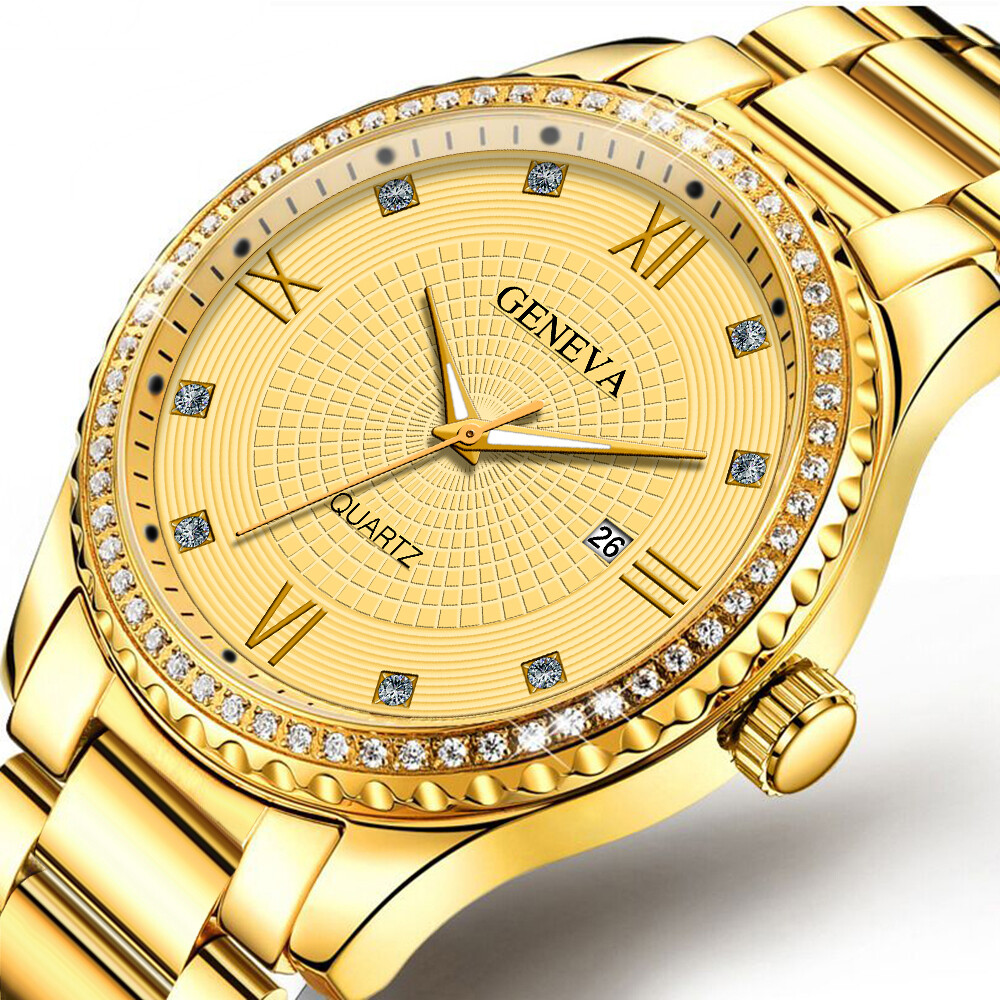 Men Gold Quartz Watch Waterproof Classic Stainless Steel Analog Business Fashion