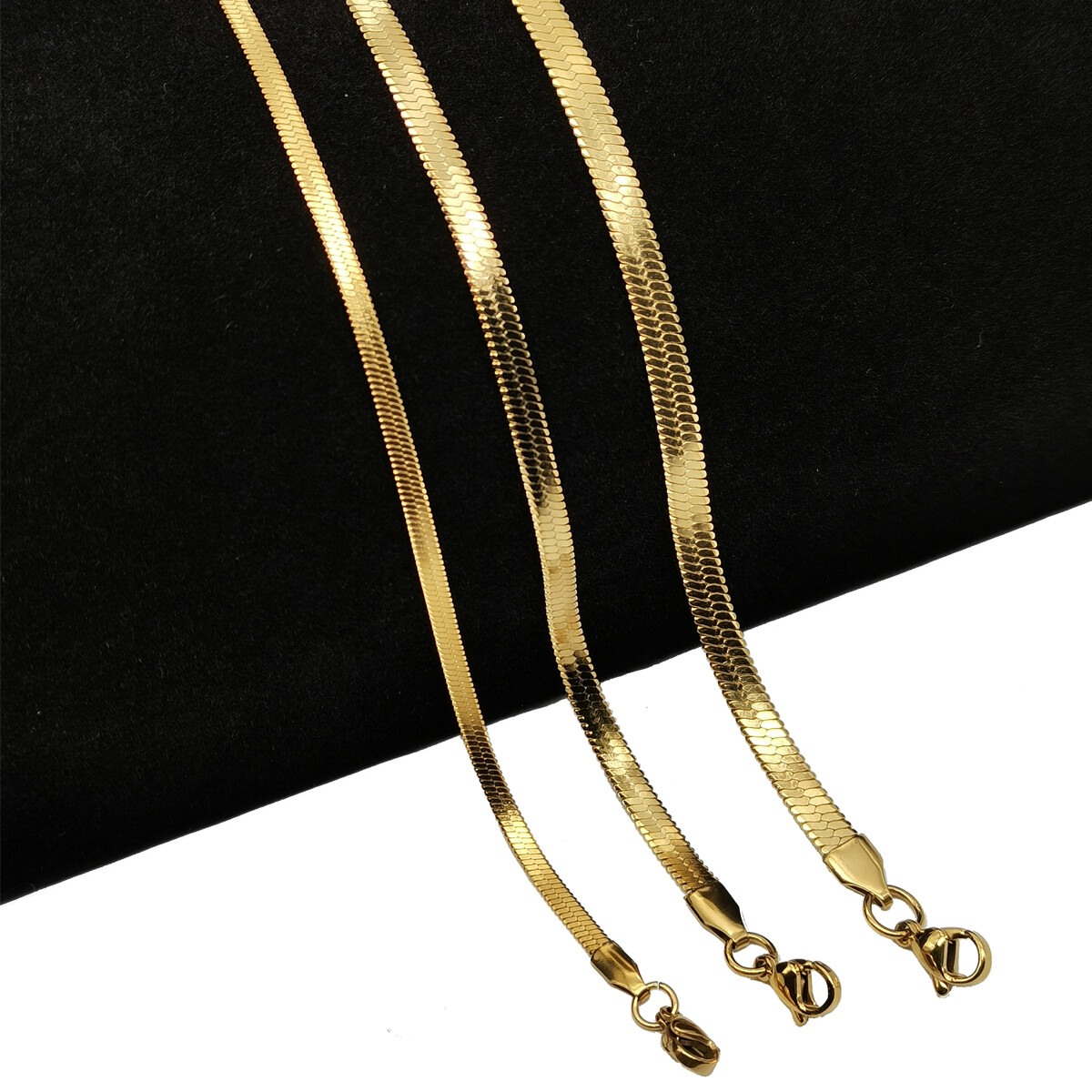 18K Yellow Gold Filled 16/18/20/22″/24″ 2/3/4/5mm Flat Snake Chain Necklace J764