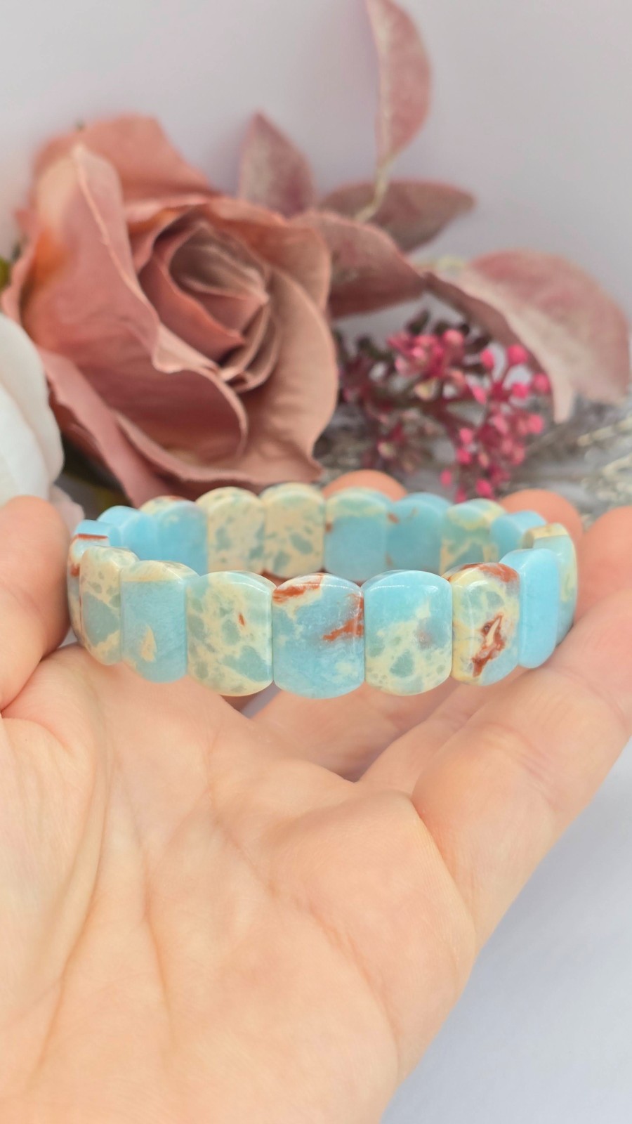 Natural Shoushan stone beaded bracelet 18cm. (UK SELLER)