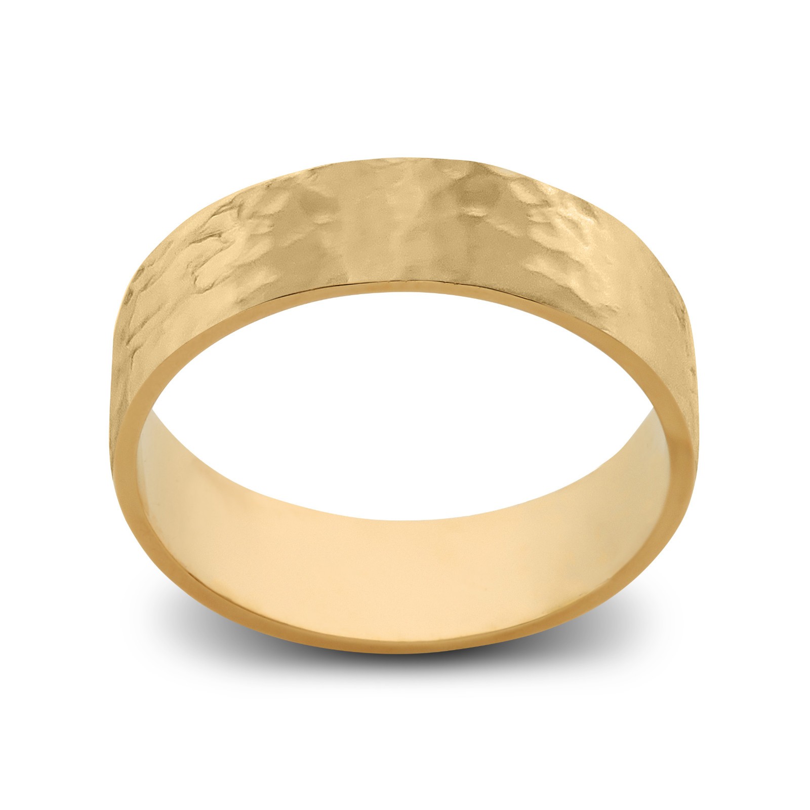 Solid 14K Yellow Gold Hammered Ring 6mm Size 3 – 15 Wide Gold Band