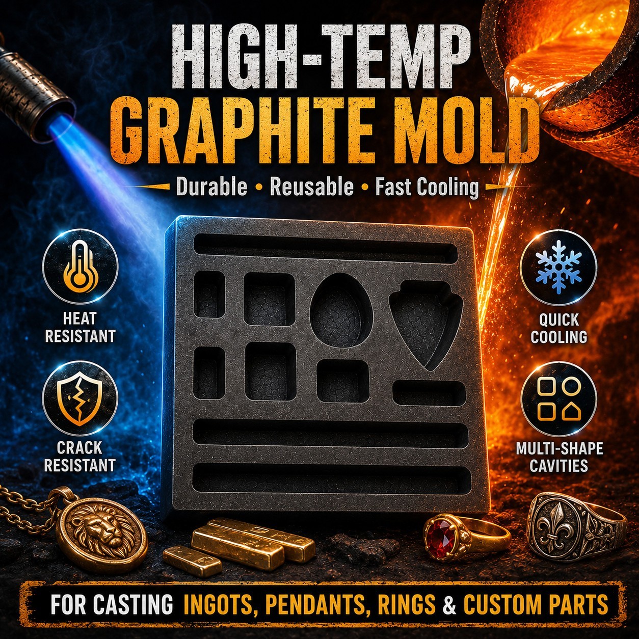 11 Cavity Graphite Ingot Mold for Gold Silver Copper Scrap Melting Casting