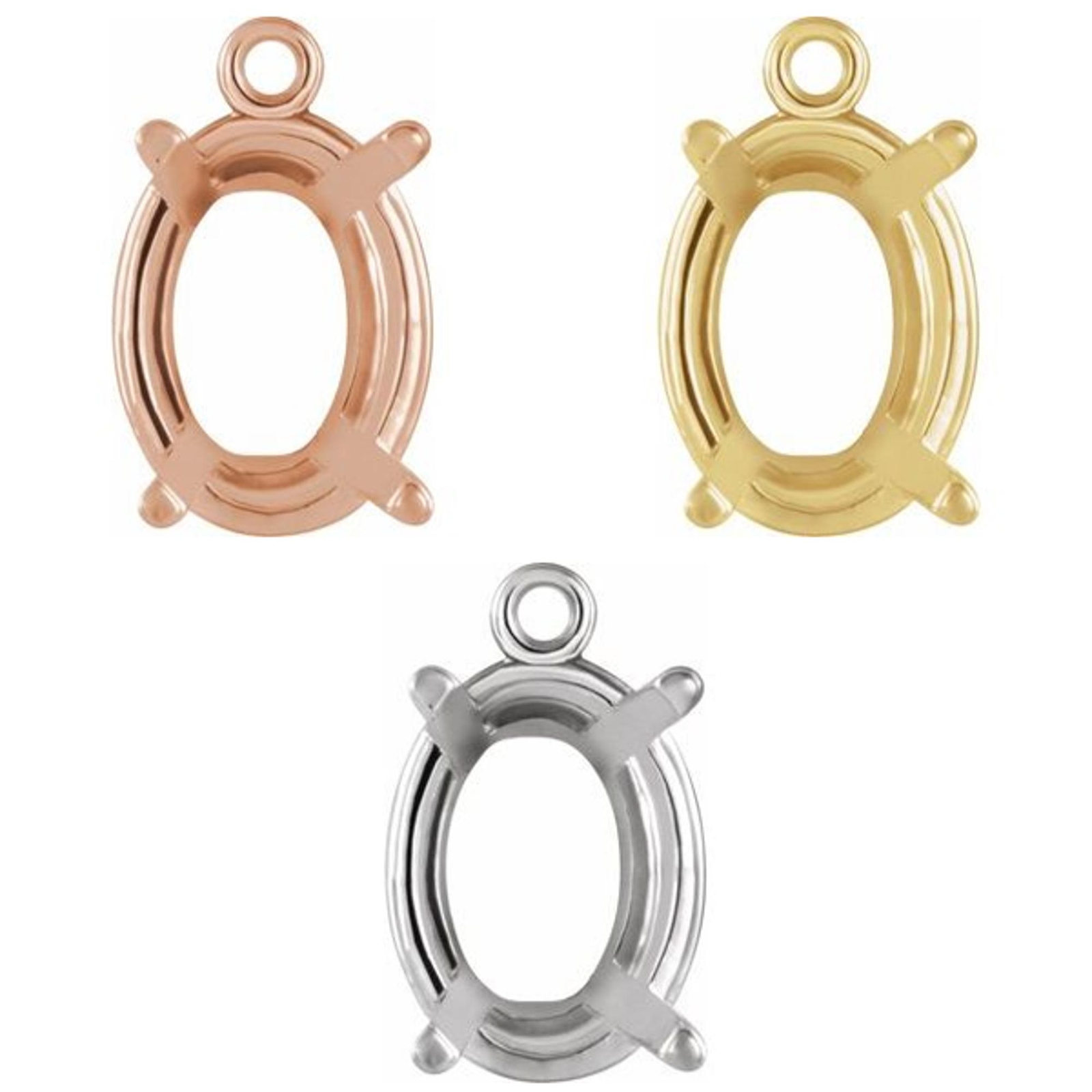 10K 14K 18K Gold Silver or Platinum Oval 4-Prong Basket Dangle Finding Drop Link