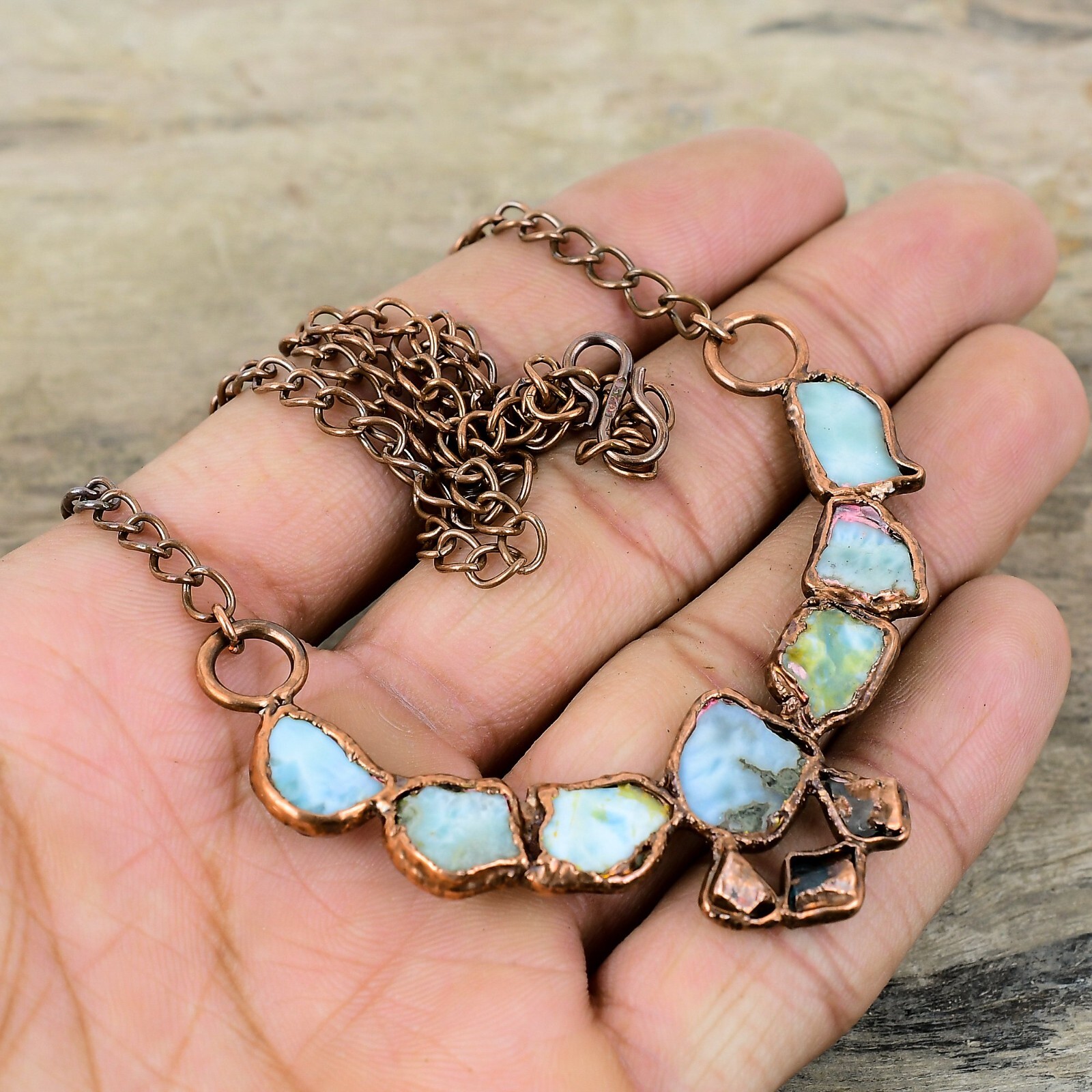 Larimar Rough Copper Gift For Sister Electroformed Adjustable Necklace 18.0″