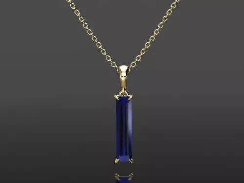 2 Ct Baguette Cut Simulated Blue Sapphire Unisex Pendant 14K Yellow Gold Plated