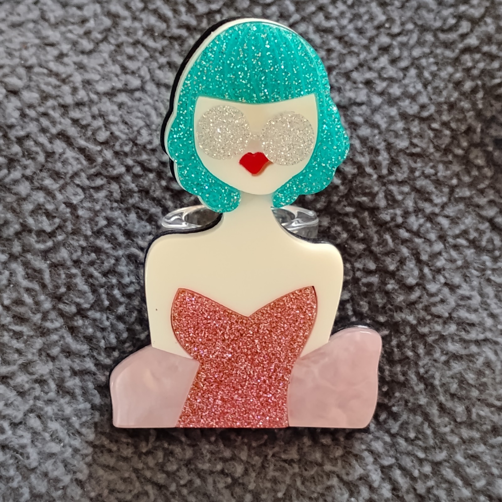 New Acrylic Ring Lady Blue Hair Sz 7.25 Plastic