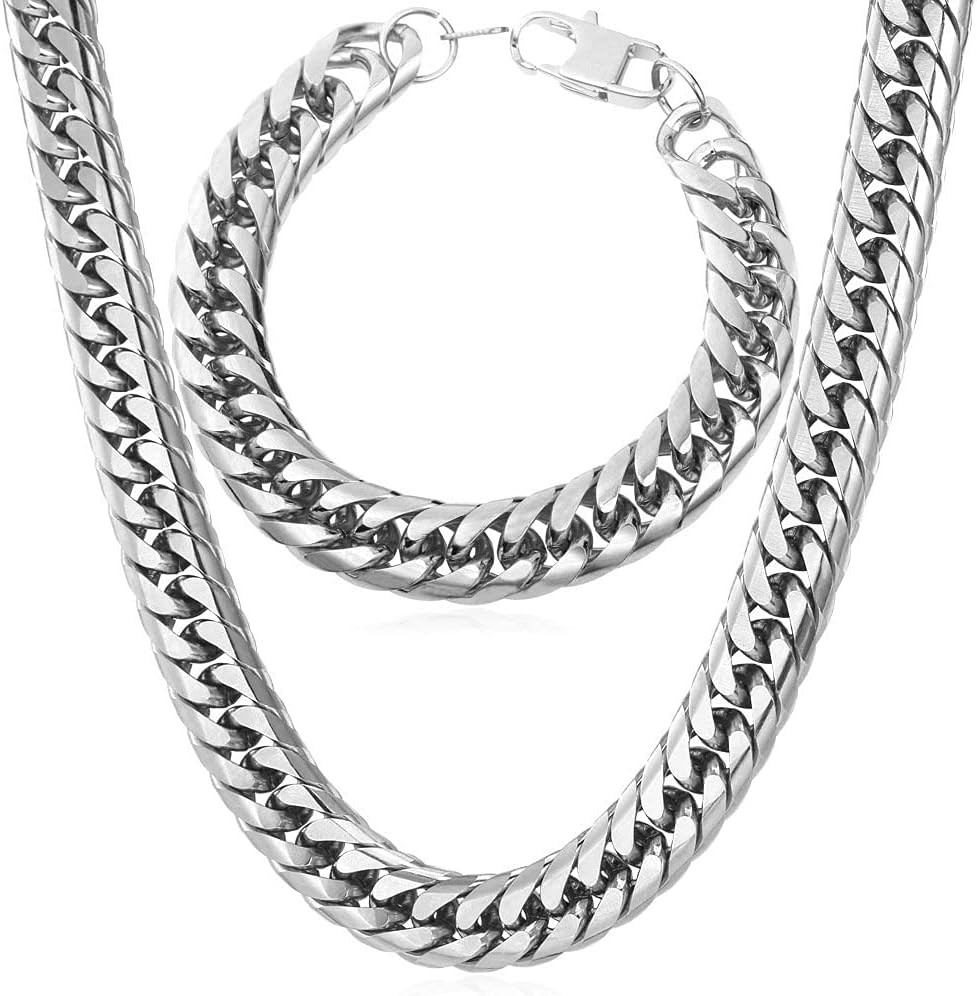 Cuban Link Chain Necklace for Men, 12Mm/9Mm/6Mm Miami Curb Chain, Stainless Stee