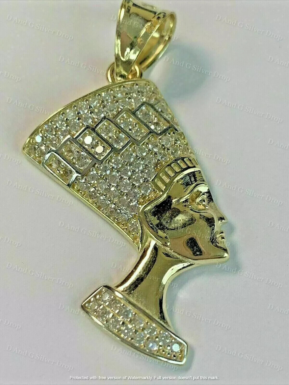 1.10Ct Round Diamond Queen Nefertiti Egyptian Pendant 14K Yellow Gold Finish