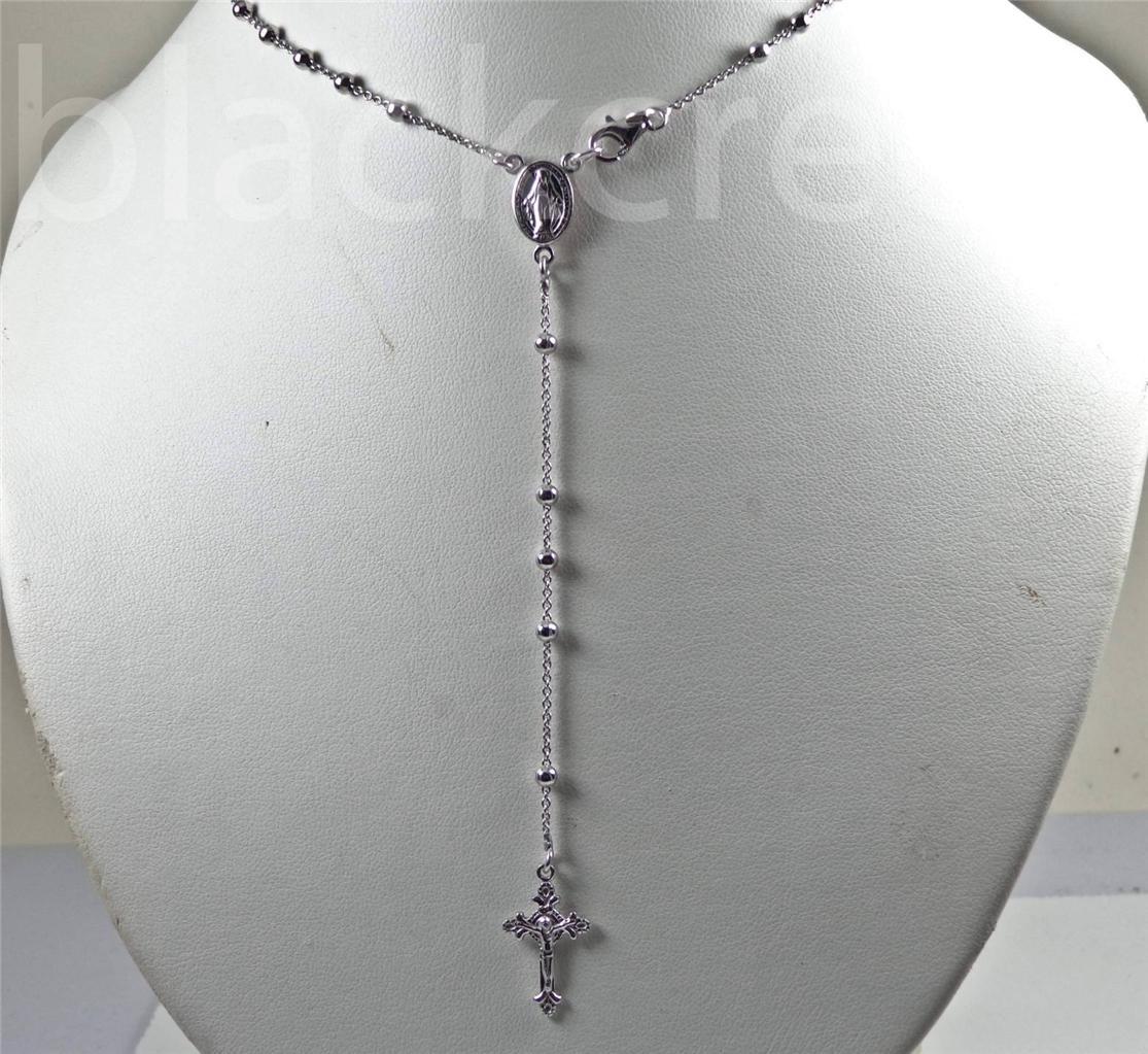 925 Sterling Silver ~ Bead Rosary Necklace ~ Crucifix ~ 16 / 18 / 22 / 24 inches