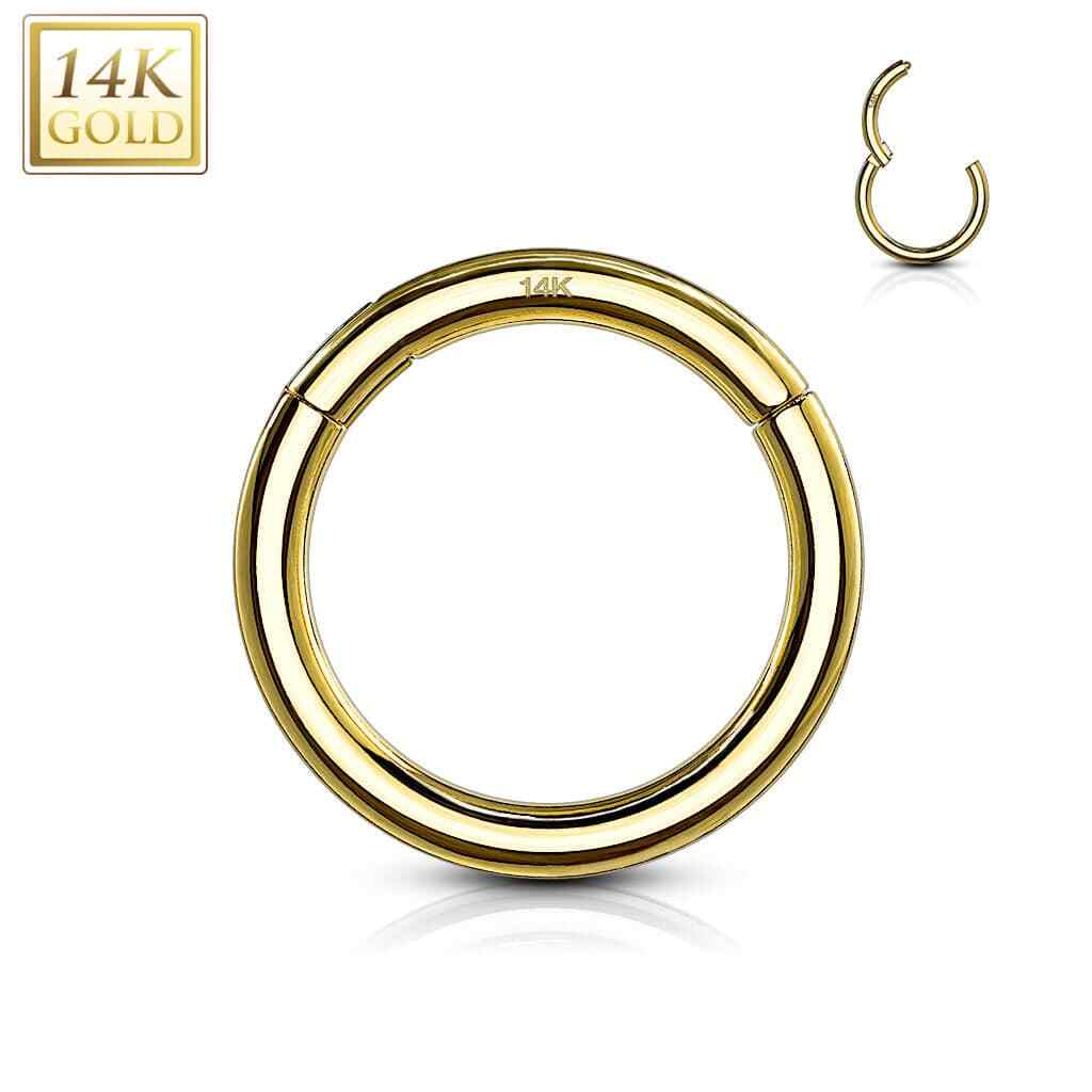 18G Gauge 14K REAL Solid Gold Hinged Segment Septum Ear Hoop Nose Ring Earrings