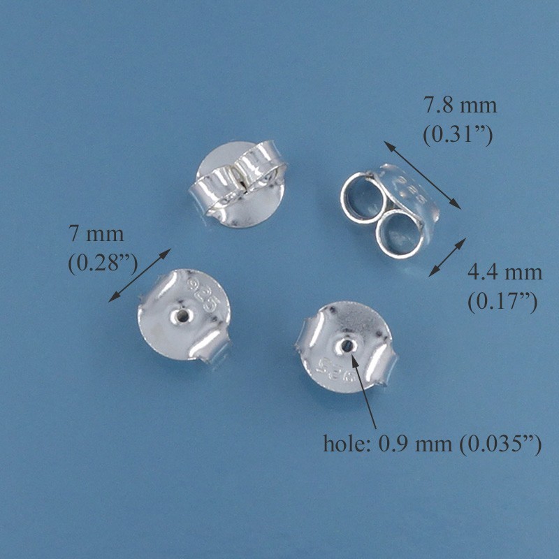 4 Sterling Silver Round Earring Clutches / Ear Backs / Nuts 7mm x 7.8mm #33534