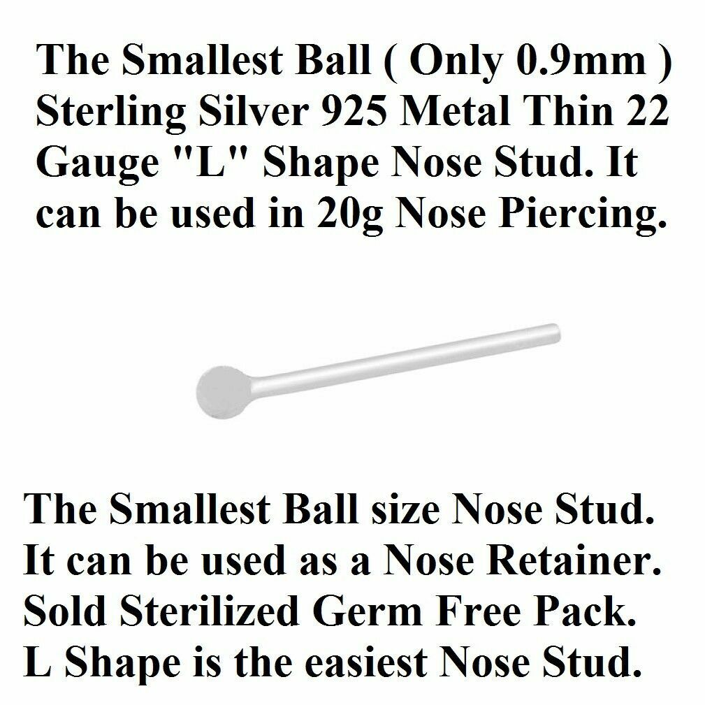 TINY TINY TINY (Only0.9mm) SMALLEST BALL 22g Sterilized Nose “L” Stud.