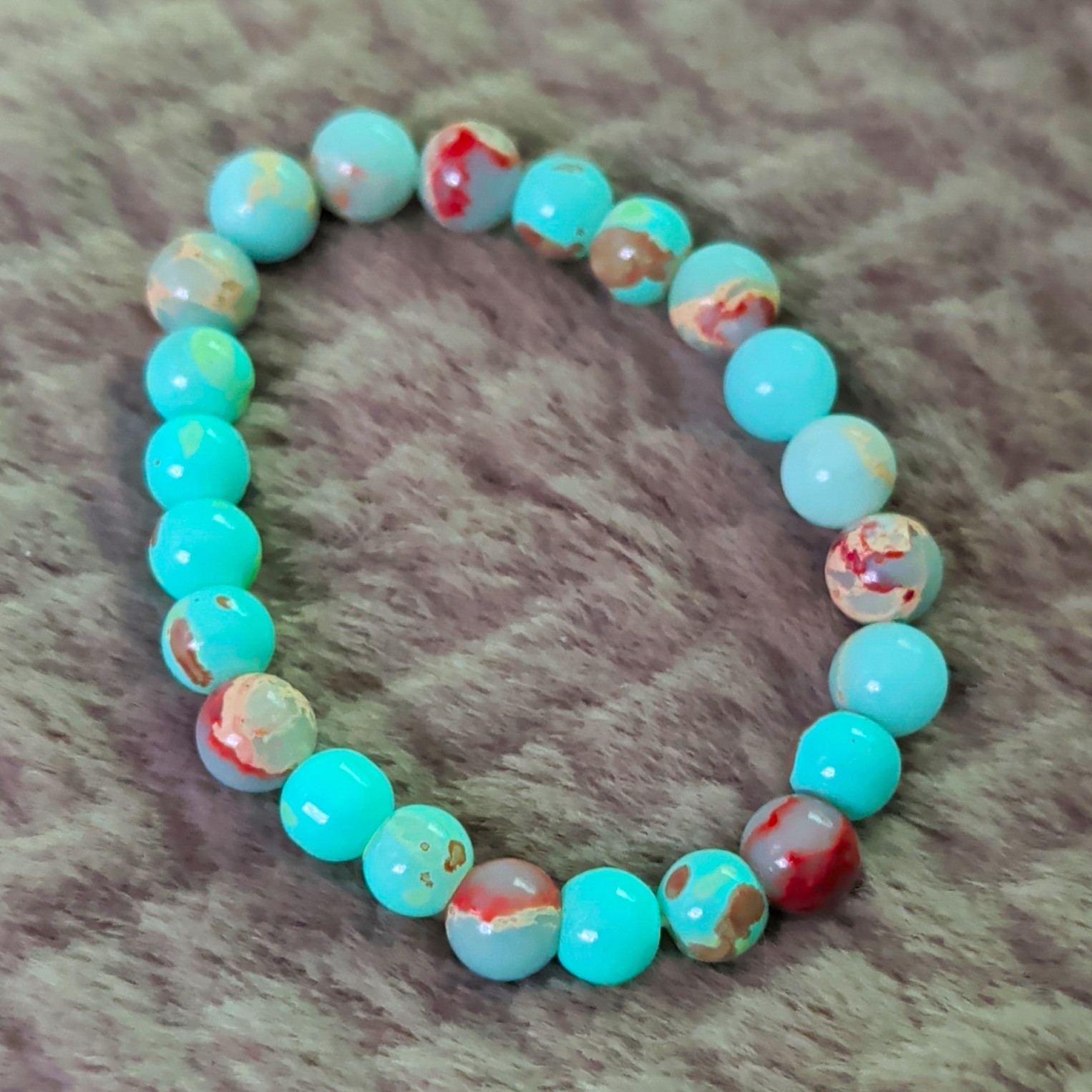 Blue/Brown/White Round Stone Beaded Stretch Bracelet No Clasp Sizable