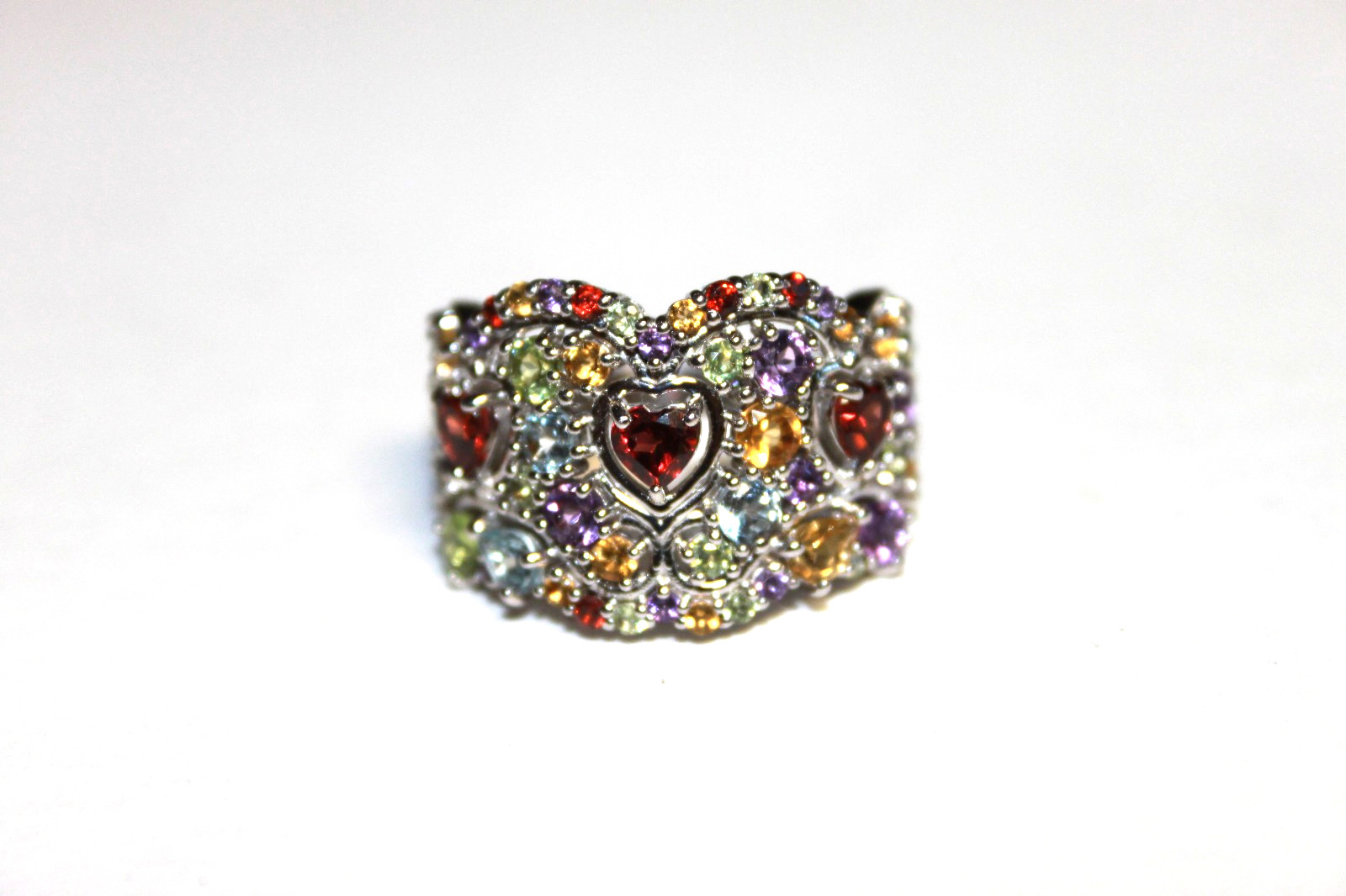 SIGNED BBJ 925 BANGKOK STERLING SILVER AND MULTI GEMSTONE RING SIZE 8 1/2