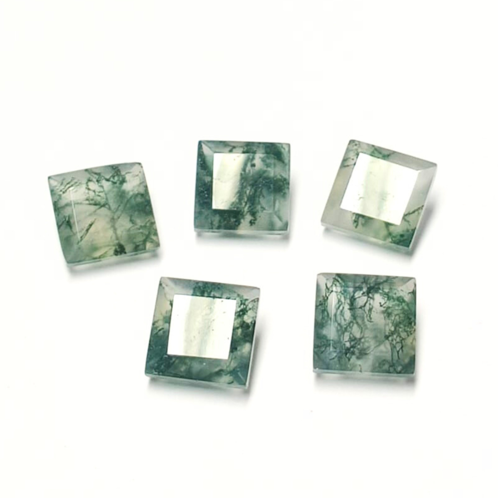 Natural Moss Agate Square cut Gemstones Green Healing Crystal for Jewelry Making