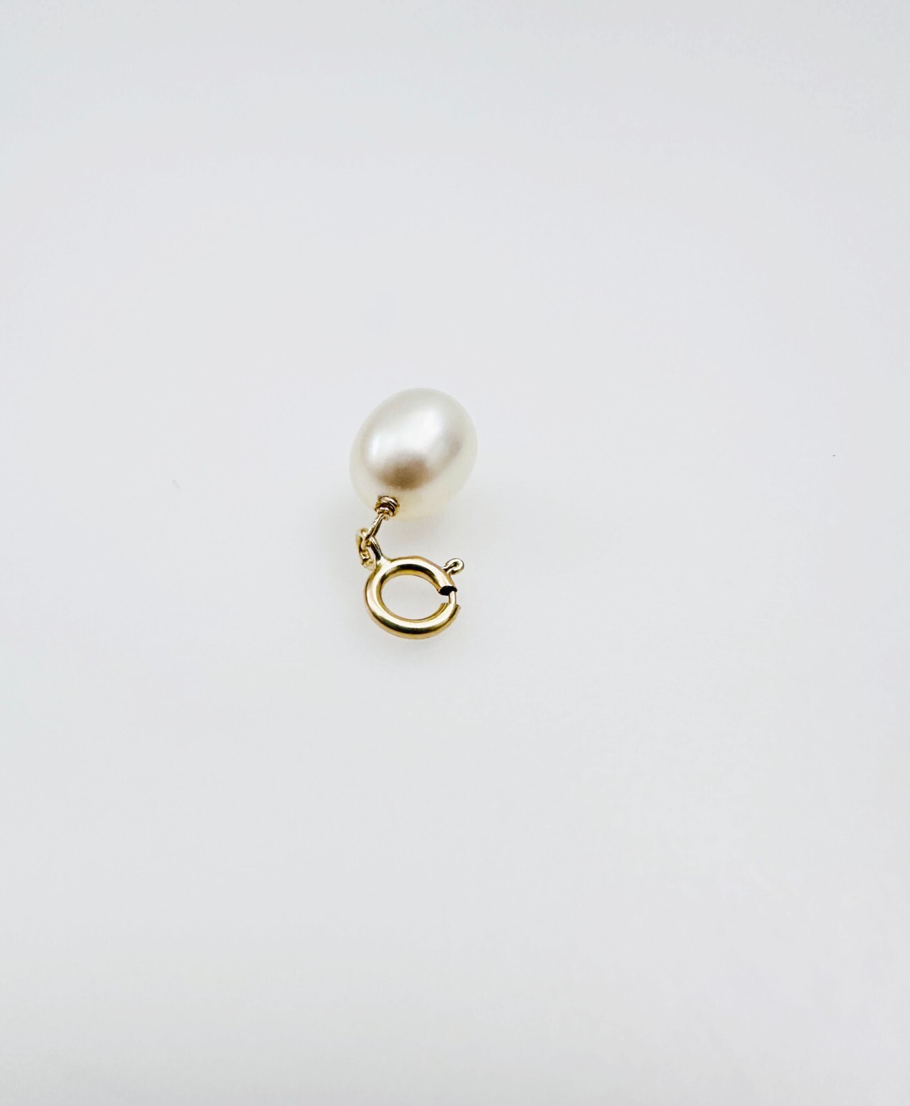 14K Solid Yellow Gold Dangle Baroque Pearl Small Charm Pendant w/Spring Clasp
