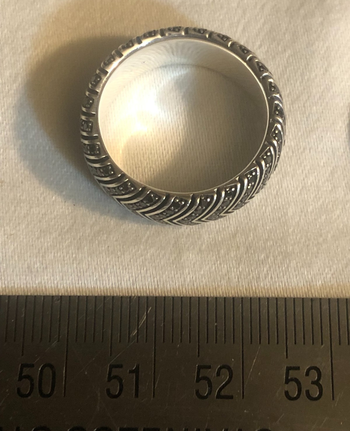 David Yurman Sterling Silver Men’s Chevron Black Diamond Band Ring 8mm – Size 10