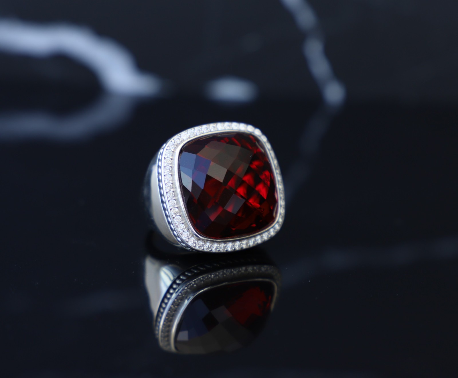 Women’s David Yurman Garnet Sterling Silver 20mm Albion Ring size 8