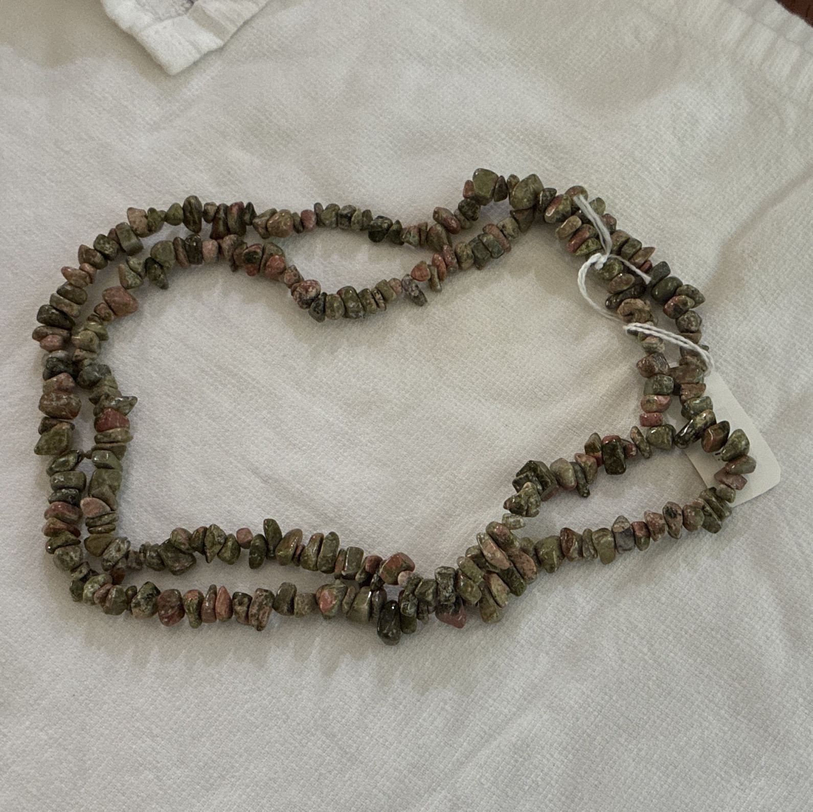 Unakite Chip Beaded Necklace Green Pink Stone Balls