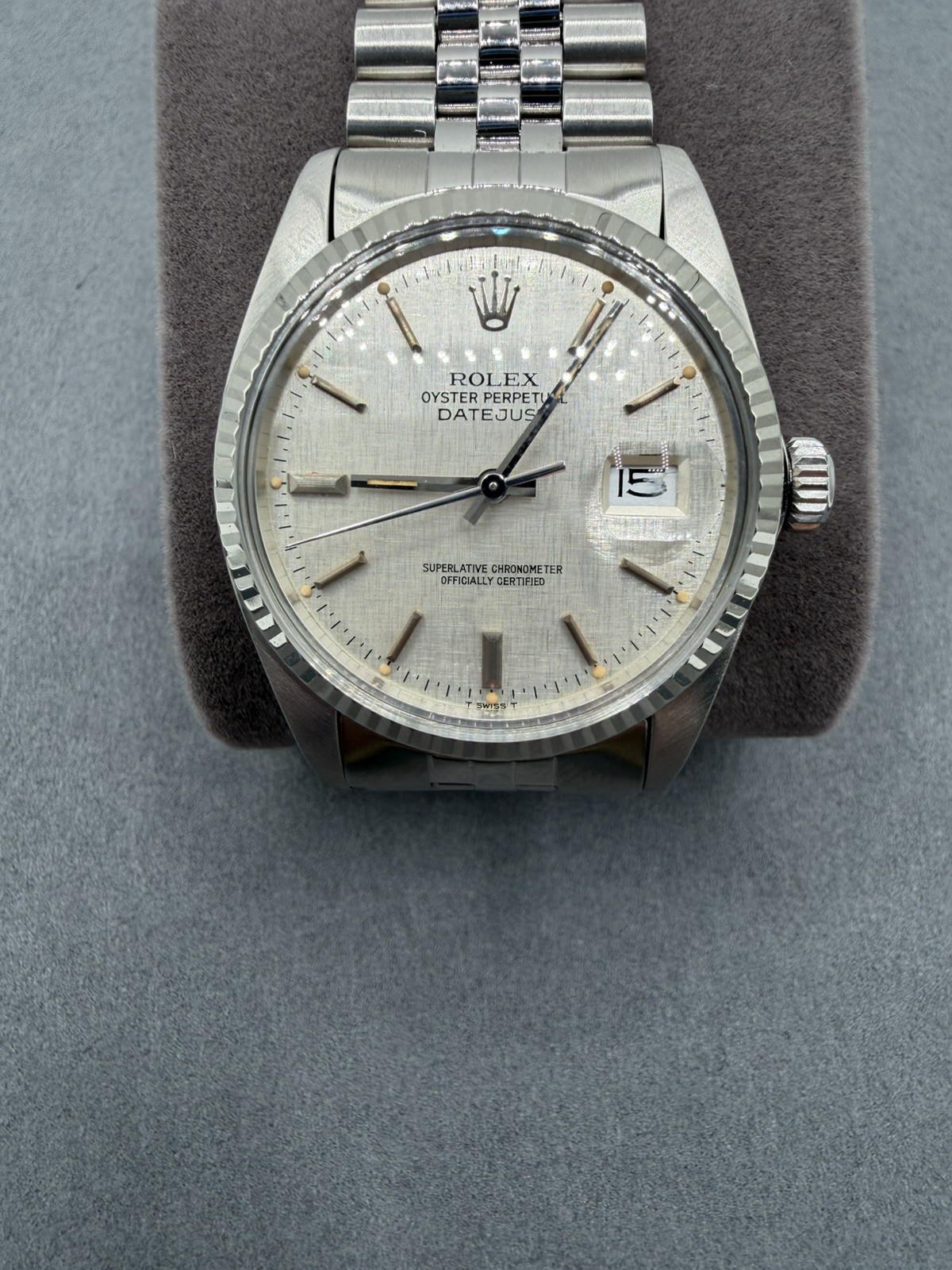Rolex Datejust 36MM Silver Linen Dial Jubilee Bracelet – 16014-1983 – RARE LINEN