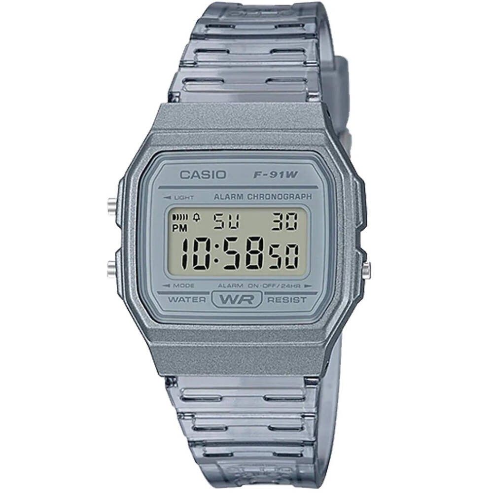 Casio Transparent Gray Classic Multifunction Unisex Digital Watch F-91WS-8
