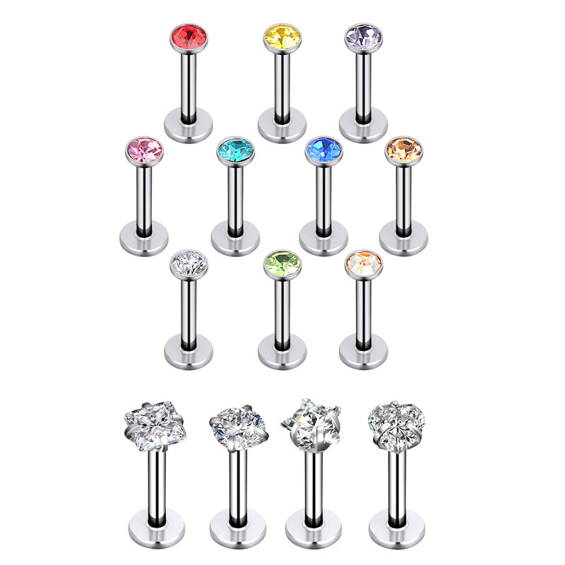 4-24Pcs Labret Stud Stainless Steel Monroe Lip Rings Retainer Tragus Earring 16G