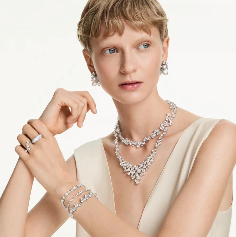 Swarovski Constella necklace Mixed cuts, Clasp, White, Rhodium plated